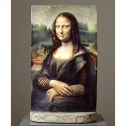 the photo of a full body marble sculpture of mona lisa, sculpted by leonardo da vinci