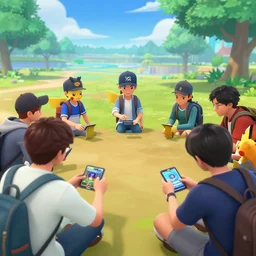 a group of people playing pokemon go