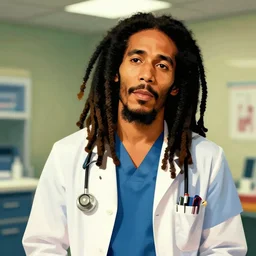 bob marley in scrubs as a doctor, by greg rutkowski, great colors, trending on artstation