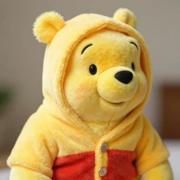 Close up of a parakeet wearing Winnie the Pooh pajamas, high resolution photo