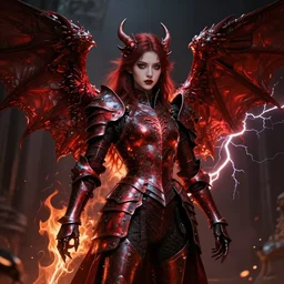 angel knight gothic girl in dark and red dragon armor. by gaston bussiere, by rembrandt, fractal flame, cinematic lightning