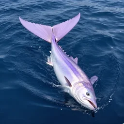 But he was that big and at the end of this circle he came to the surface only thirty yards away and the man saw his tail out of water. It was higher than a big scythe blade and a very pale lavender above the dark blue water. It raked back and as the fish swam just below the surface the old man could see his huge bulk and the purple stripes that banded him. His dorsal fin was down and his huge pectorals were spread wide.