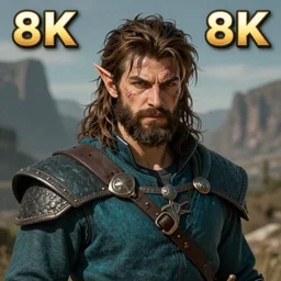 An epic fantastic realism comic book style portrait painting of an arrogant half elf ranger with shaggy brown hair, scruffy beard, scar on face, teal tunic, 8k, 4k, D&D Concept Art, unreal 5, DAZ, hyperrealistic, octane render, cosplay, RPG portrait, dynamic lighting