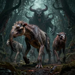 a zoo with extinct animals, nightmare, hell, photograph, wild, highly detailed vfx, cinematic