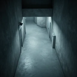isometric view of hallways of underground lab, sterile, clean, cinematic, liminal space, unreal engine, photorealism, haunting