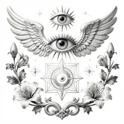 beautiful classical holy decorative ornament, sacred wings spread, all - seeing eye, acanthus scrolls, lilies, ivy, anatomy, energy, geometry, magnolia, bones, petals, stems, ceremonial clouds, dripping colorful paint, fibonacci rhythm, artstation, art germ, wlop, anime, manga, yoji shinkawa, krenz cushart, gorgeous sunset animation color scheme