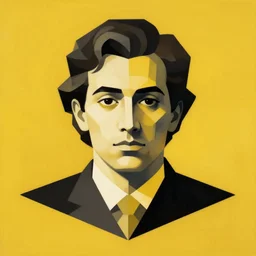 lawyer, portrait. bauhaus, angular, geometric, symmetrical. yellow color theme. flat, solid background. abstract