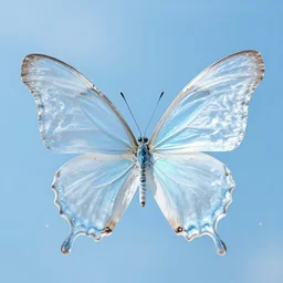 translucent water butterfly, made of water, blue background