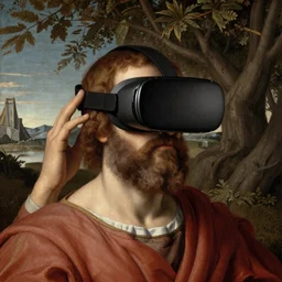 virtual reality headset, socrates, renaissance painting