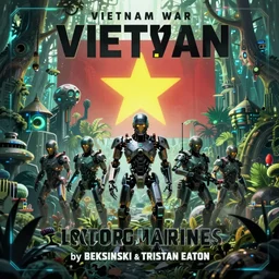 vietnam war, cyborg marines, mutant jungle, by beksinski and tristan eaton, dark neon trimmed beautiful dystopian digital art