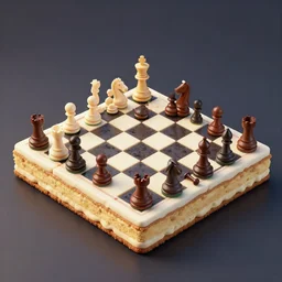 a chessboard made of cake. Digital art.