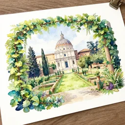 garden on paper floating puffy vines herbarium watercolors iridescent 8 k wide angle realistic artstation italian liberty architecture pompeii