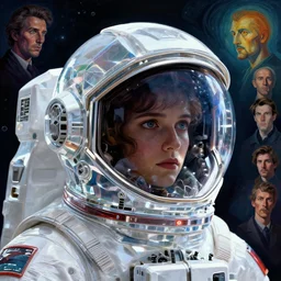 a crystal helmet of astronaut, scifi, by _ beeple, artgerm, _ aaron _ horkey _ amanda _ sage _ bauhaus _ anton _ pieck _ bernie _ wrightson _ barclay _ shaw _ frank, alex grey, akira toriyama, hp lovecraft, andre masson, surreal, art station,