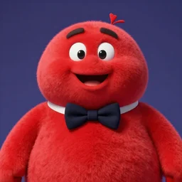 Fat red mascot wearing a bowtie