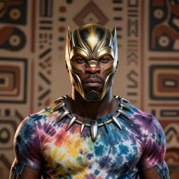 a portrait of black panther, tribal background, tie dye, one piece art style, cartoon, anime, digital art