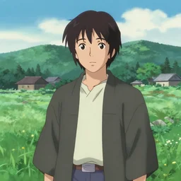 a portrait of a character in a scenic environment by nobuhiko obayashi