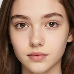 high detail, macro portrait photo, of a young good looking german adolescent girl with deep brown eyes and long brown hair, smiles at the camera, next to a lake at golden hour, shot using a zeiss supreme prime lens