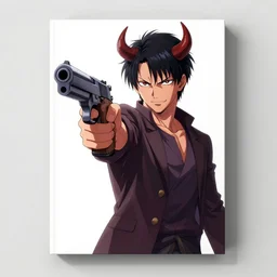 the cover of an anime book with a demon holding a gun, poster art by masamune shirow, featured on pixiv, neogeo, hellish background, official art, marvel comics,