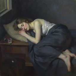 sleeping lady in a dark room in heatwave, oil painting by george tooker