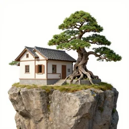 house on a cliff, bonsai tree, by angelico, fra