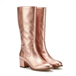 rose gold leather boots, 8k product photo, isolated on a pure white background, centered, entire object in frame, sharp focus, soft studio lighting