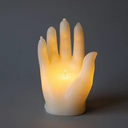 a candle in the shape of a hand, product photography, global illumination, wax