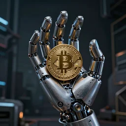 photo of a mechanical cybernetic hand holding a bitcoin. centered. horror cyberpunk dystopia style. highly detailed 8 k. intricate. nikon d 8 5 0 3 0 0 mm. award winning photography.