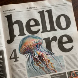 jellyfish 4 dultra detailed big written words hello are missing limbs super detailed by printing magazine newspaper cinematic, realistic, intricate