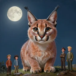 cute fluffy caracal on a tall hill. moon, hyper realistic painting by chiara bautista karl kopinski kim jung giu and weta studio, and lucasfilm and jesper ejsing and norman rockwell greg rutkowski frank frazzeta, high detailed face