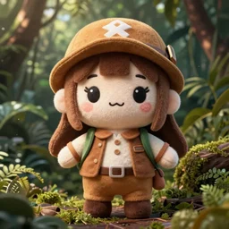 cute fumo plush of a girl who's an explorer in the jungle, expedition leader, anime girl