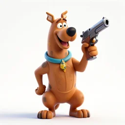 Scooby Doo holding a gun, studio lighting, white background, blender, trending on artstation, 8k, highly detailed