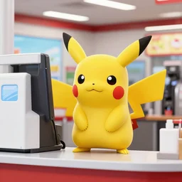 Pikachu working the drive thru at Taco Bell, photograph