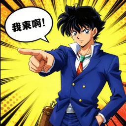 phoenix wright pointing and saying objection, pop art, anime