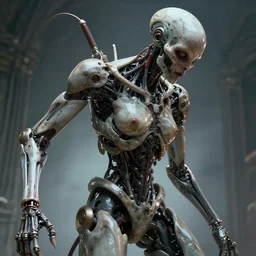 unsettling scary terrifying bio mechanical cyborg post human, physically accurate, dramatic dynamic lighting, intricate, elegant, highly detailed, hyperrealistic, HR GIGER, very Bensinski, Hieronymus Bosch, Francis Bacon, smooth, sharp focus