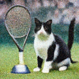 A photo of a black and white cat who has just won Wimbledon 1937