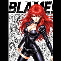highly detailed professional 9 0 s seinen mecha manga cover art of goth woman with red hair, red eyes, leather clothes, black makeup. chunibyo. horror action action manga cover promotional art. detailed intricate environment. pencils by ilya kuvshinov, painted by zdzislaw beksinski, inks & layouts by tsutomu nihei. blame!