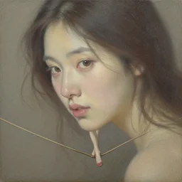 a woman walks on a tightrope, wonderful eyes, her loose hair, delicate, intricate details, a real masterpiece, oil on canvas, author li zhang