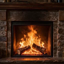 surreal fireplace with logs and flames made of water