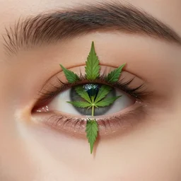 beautiful emotional digital art, highly detailed eye with marijuana leaves as eyelashes, highly - detailed, artstation cgsociety masterpiece, flower