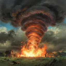 a fire tornado, in the style of studio ghibli, dramatic, fantasy lighting,