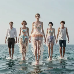 a model wearing a jellyfish dress rising up from the sea by john rankin waddel, greg rutkowski, paolo roversi, tim walker, surreal