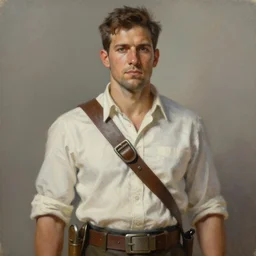 a painting of a man wearing a bandolier, trending on artstation