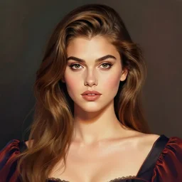 A beautiful portrait of a Kaia Gerber, frontal, digital art by Eugene de Blaas and Ross Tran, vibrant color scheme, highly detailed, in the style of romanticism