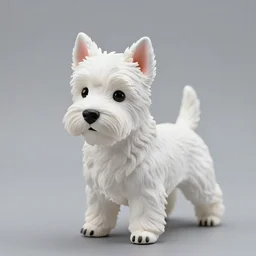 still figurine west hightland white terrier, tsurime eyes, tareme eyes, personification, dynamic pose, detailed product photo, featured on amiami, tone mapped, beautiful composition, 8 5 mm, f. 1 4