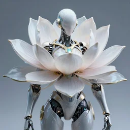 futuristic nymphaea themed mecha waterlily flower for upper body android, cyberpunk, rococo, sci - fi movie, cinematic compositions, highly detailed, nymphaea, 8 k hd resolution, sazabi, biomechanical, bandai box art, makoto kobayashi, zaha hadid,