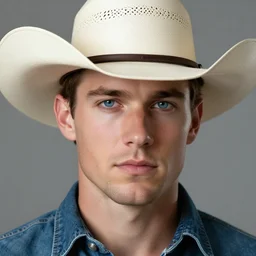 hyper - realistic male portrait with cowboy hat and spurs, blue eyes, mesmerizing, realistic, realistic style, highly detailed, vivid details, santa rosa county high school, by nathaniel ward