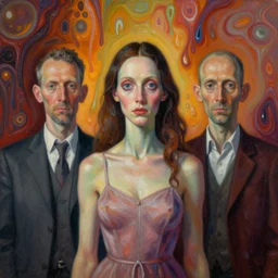 three wise men in one, a beautiful creature, blurred, grotesque, doomed, neural acrylic paint, high resolution, gouache on canvas, ultra detailed, vibrant colors, grotesque, wrapped thermal background, slimey, art by francis bacon, beksinski painting