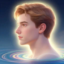 side portrait bo burnham, soft, smooth, luminescent, art nouveau tarot, backlit glow, colorful swirly ripples, gaudy colors, aesthetic octane render, unreal engine, 8 k, by artgerm, greg rutkowski, alphonse mucha