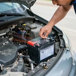 a car battery runs after a man.