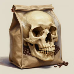 skull on a bag of coffee digital painting